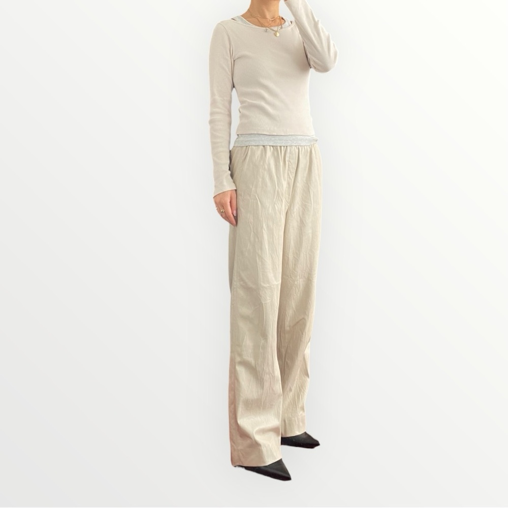 Nanushka Odessa Cream Vegan Leather Wide Leg Pants Size M